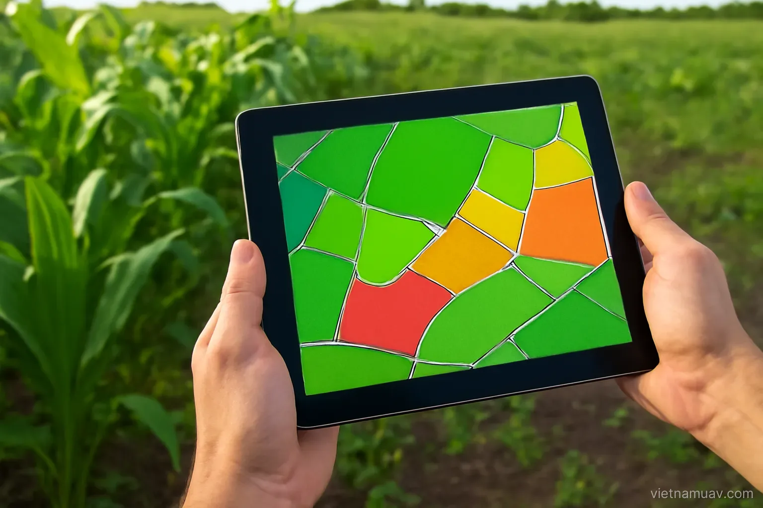 Field zone map displayed on a tablet outdoors
