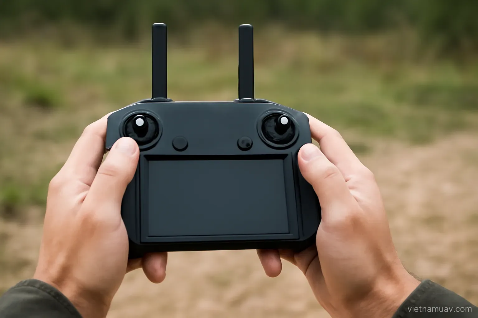 Controller with antennas and screen held outdoors