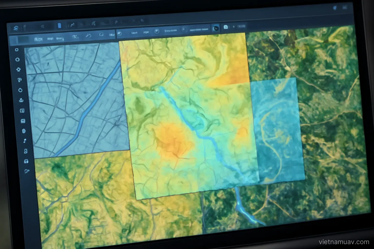 Multiple map layers overlaid on a screen