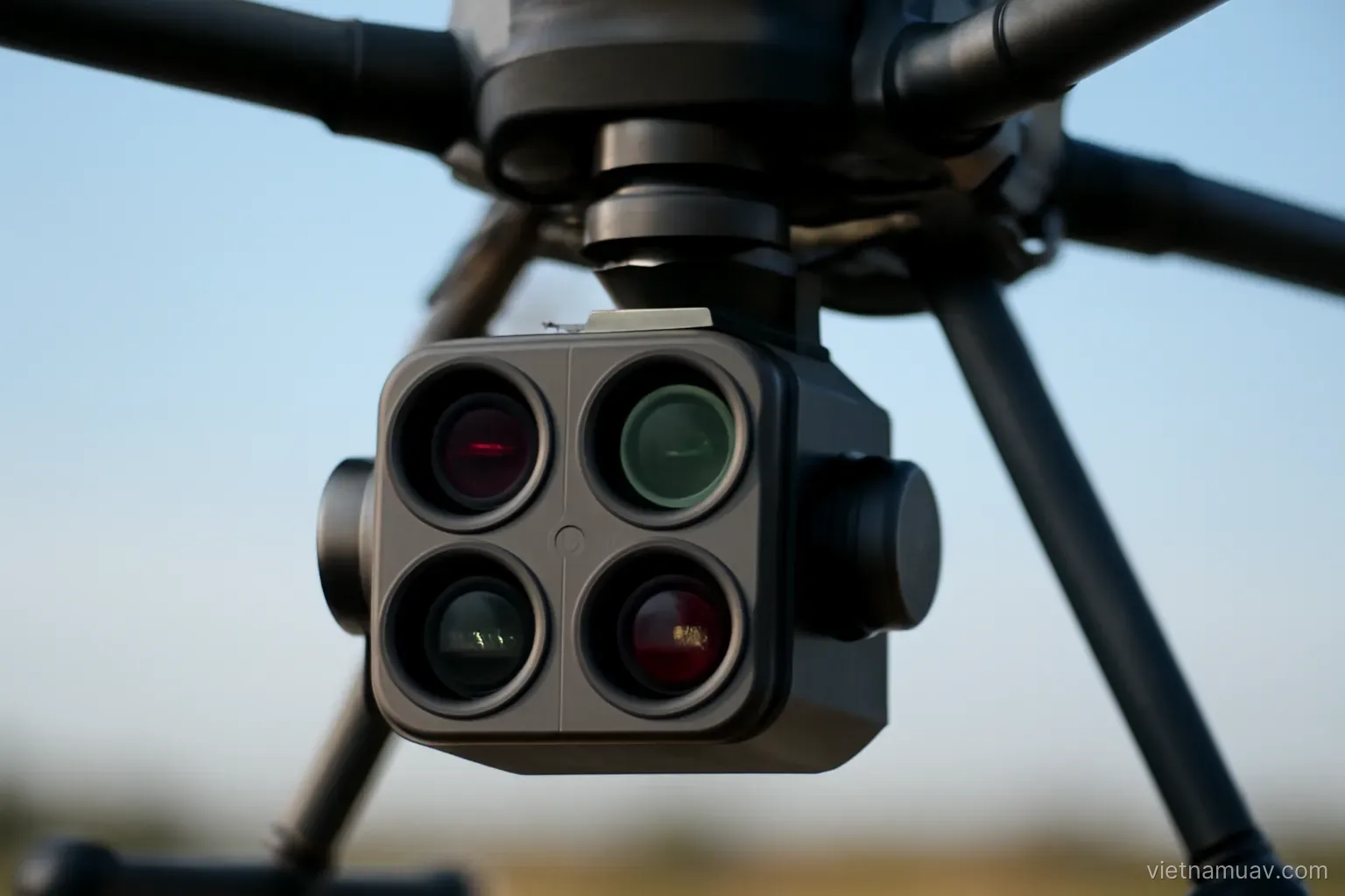 Multi-lens sensor mounted under a drone