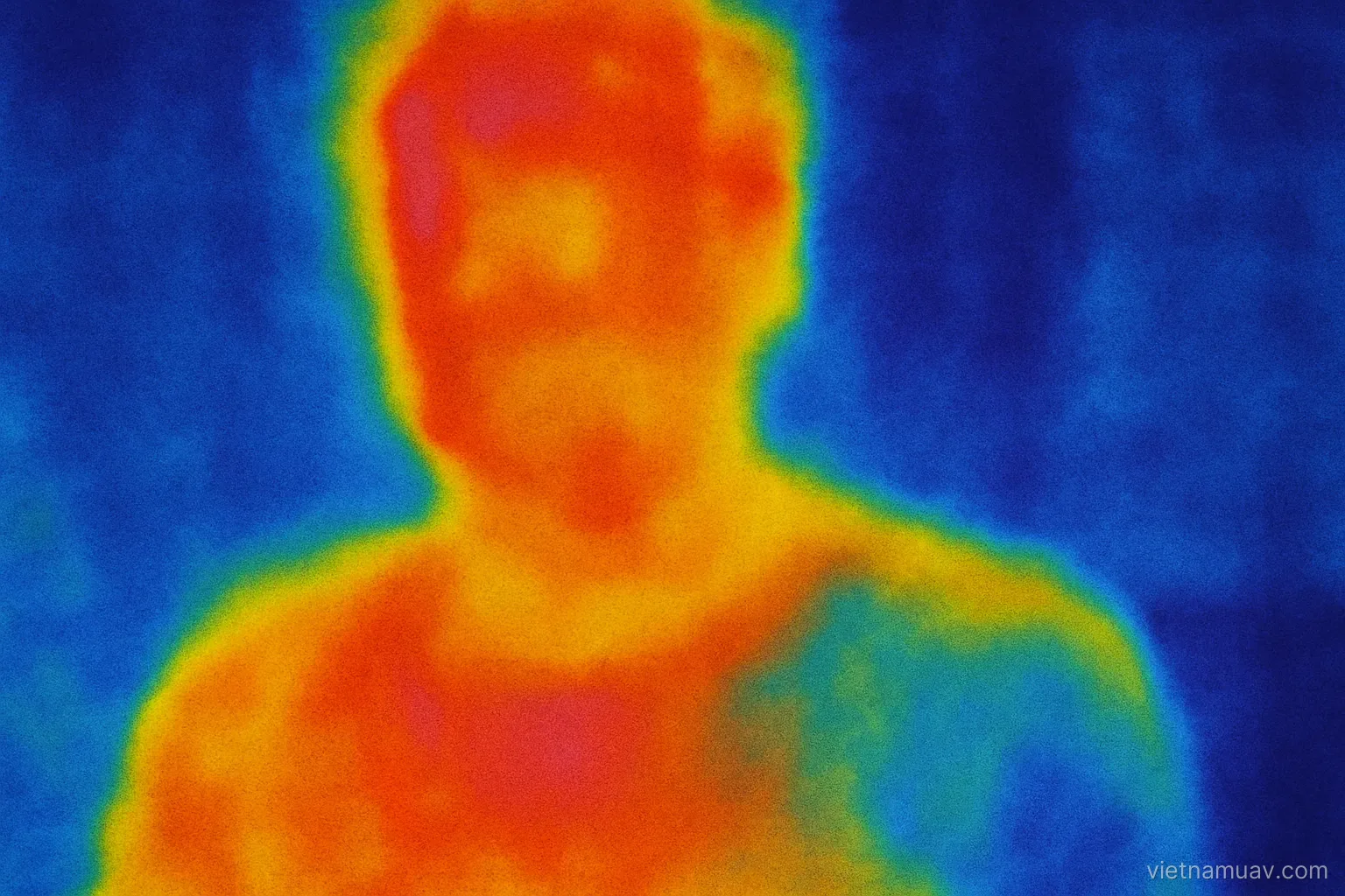False colour thermal image showing warm and cool zones