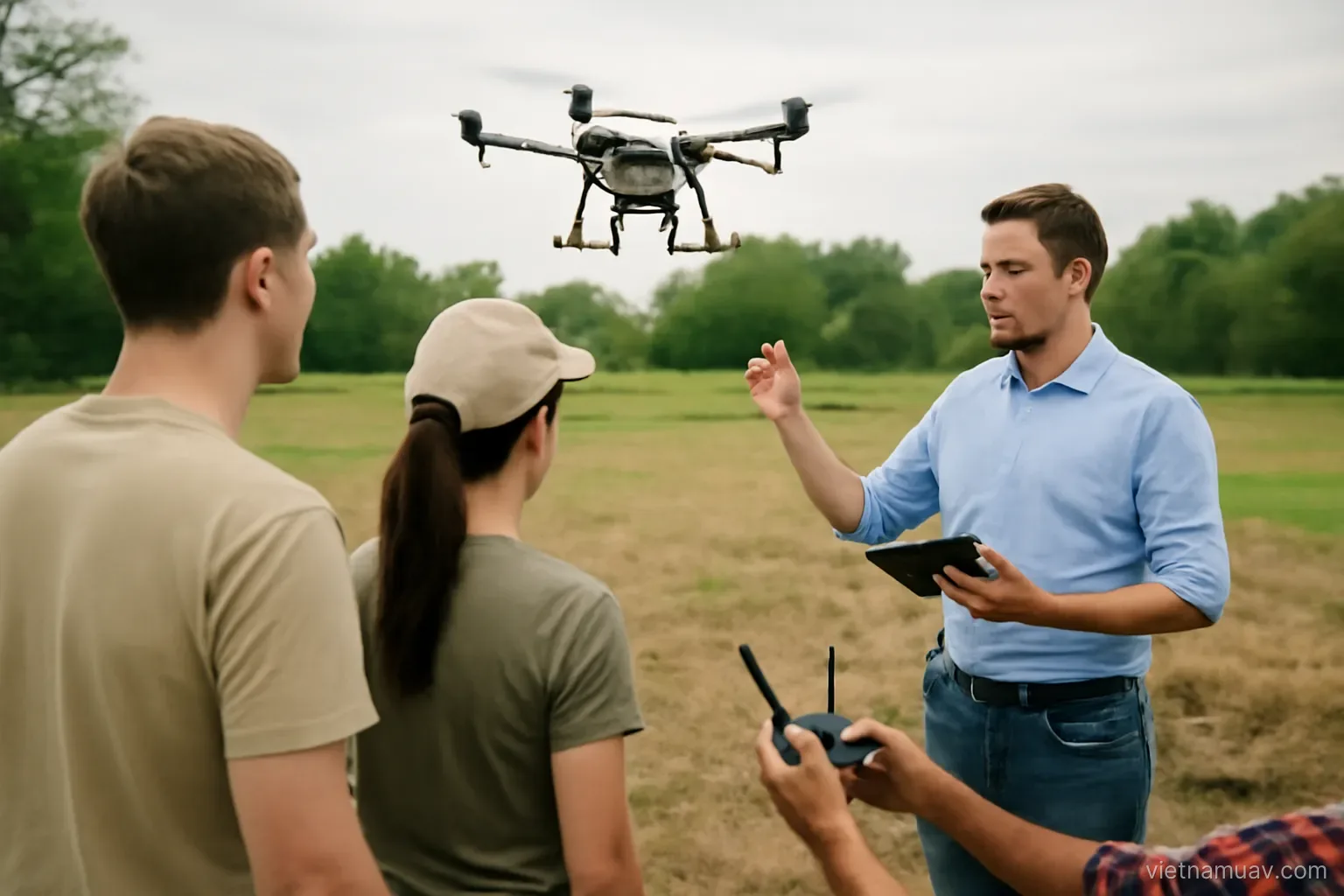 Outdoor training session with an agricultural drone